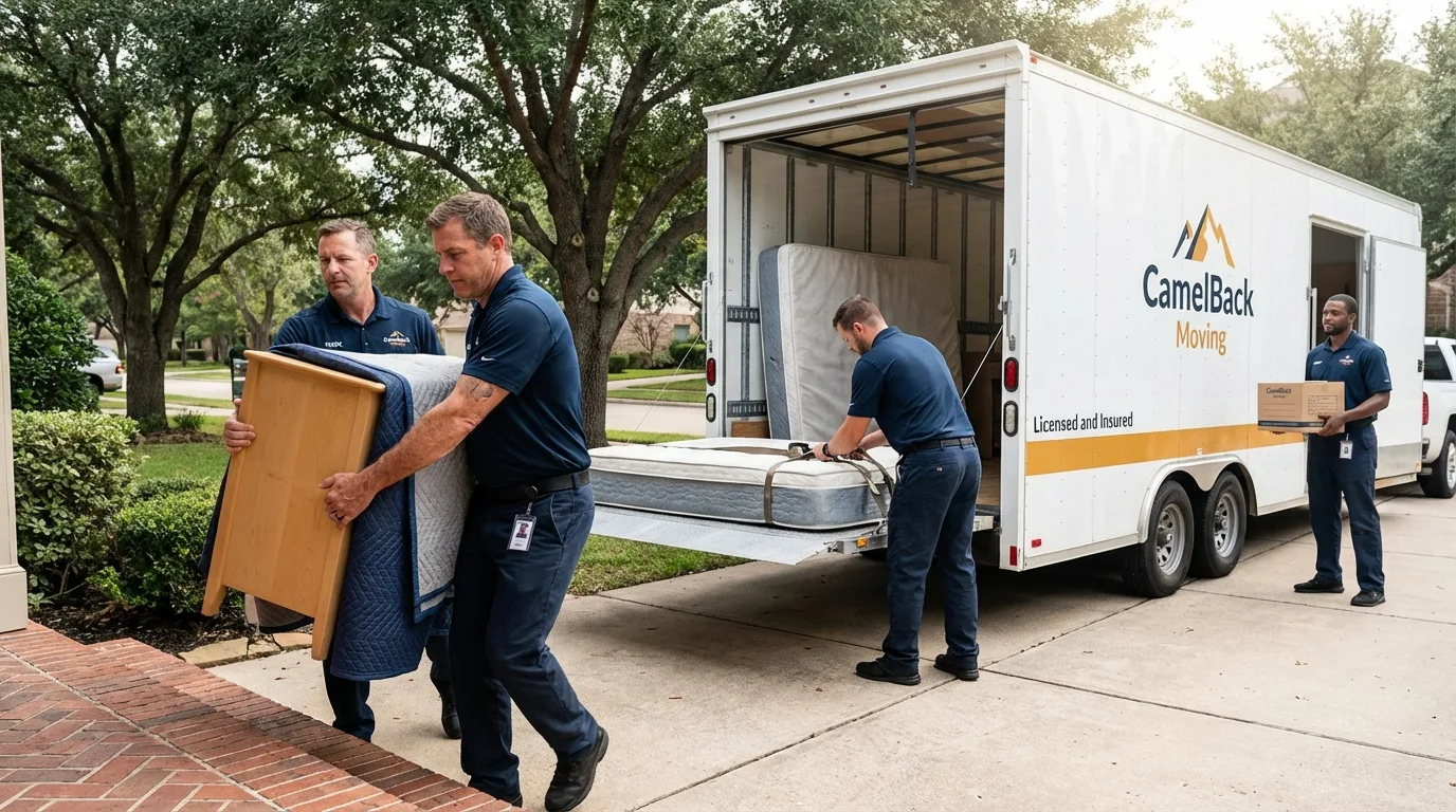 Crew loading residential truck for cross-state move from Sturtevant, WI